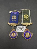 Two silver and enamel Buffalo medals