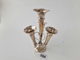 A four trumpet Epergne on circular base, 7" high, Birmingham 1912 by RU & Co
