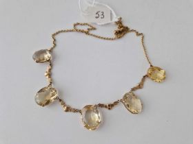 AN EARLY 20TH C LARGE OVAL CITRINE NECKLACE, 9ct, 16.5 inch boxed