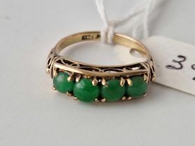 A Chinese jade four stone ring 14ct gold size M 2.4 gms