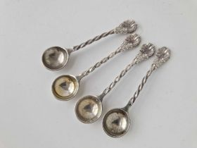 A set of four fancy salt spoons with twisted stems, London 1900 by RS