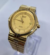 Gents Gold Coloured Seiko SQ100 Quartz Watch