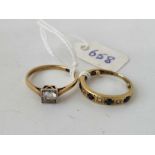 TWO 18ct GOLD RINGS, SIZE I & M, 5.1 g inc