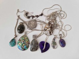 Ten silver necklaces and pendants, 135 g inc