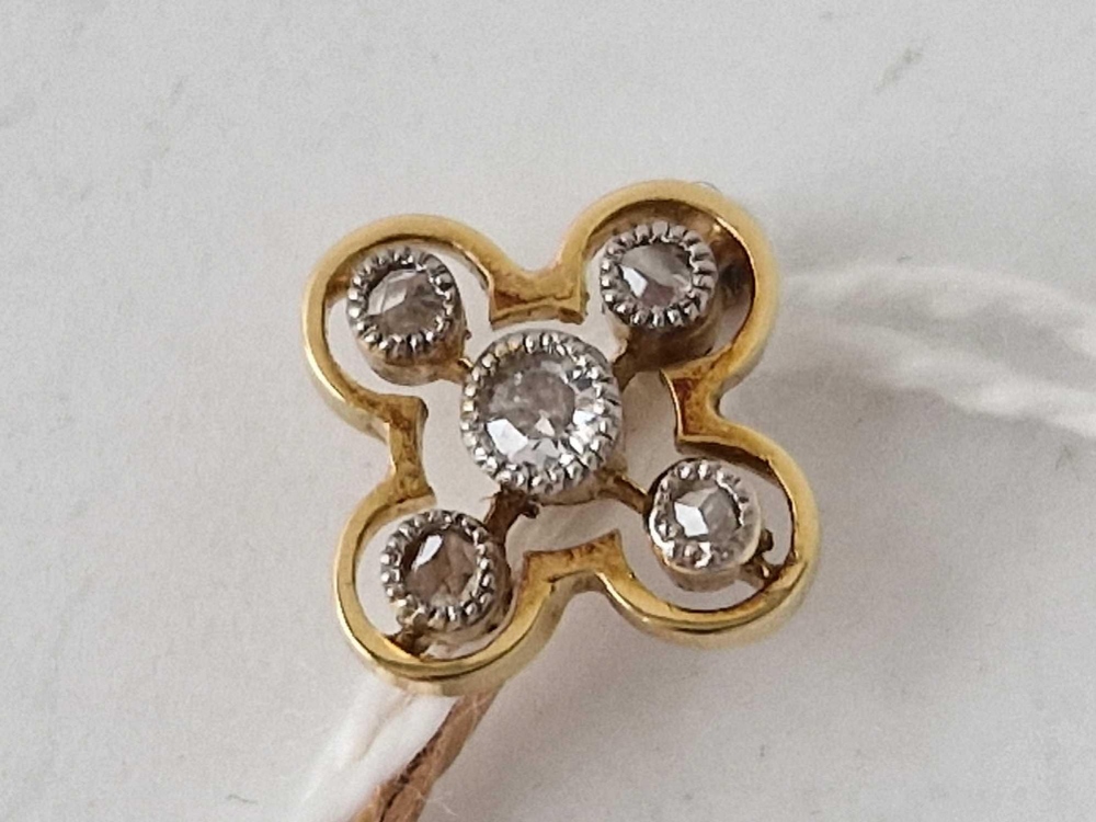 Early Edwardian Quadrafoil diamond  screw and platinum topped stick pin