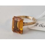 Fine Emerald cut citrine dress ring 9ct Size O 4.7g