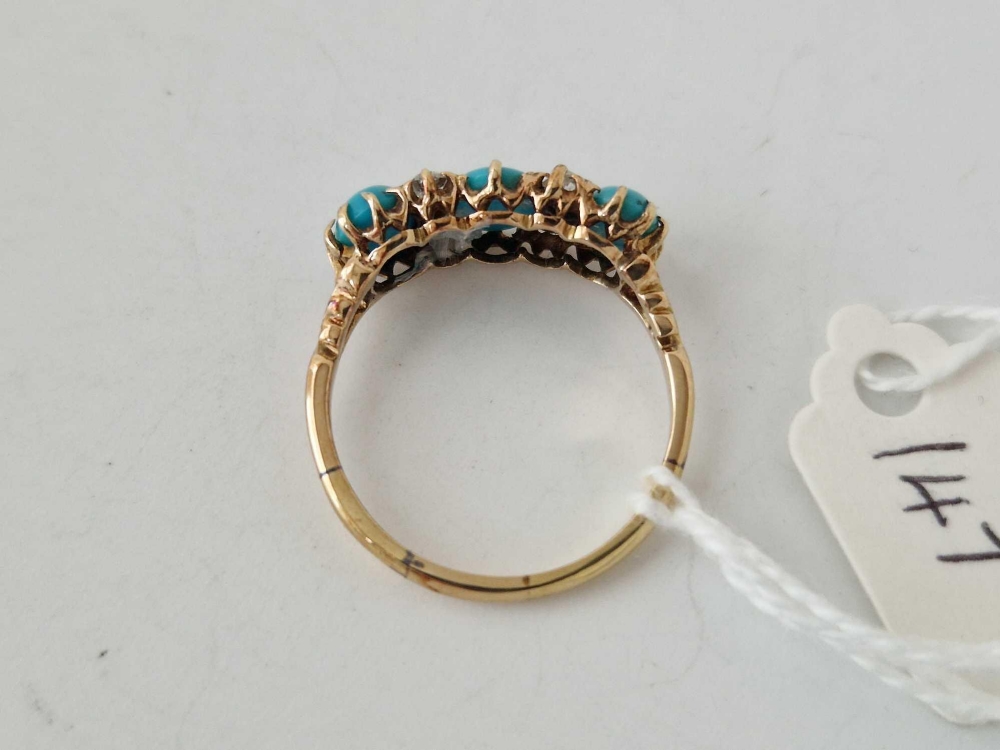 Fabulous, antique turquoise and diamond ring 18ct gold Size S 3.2g - Image 3 of 3