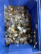 Large blue box of world coins Very Heavy