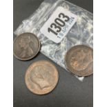 1910 half pence traces of lustre plus 1891 & 1904