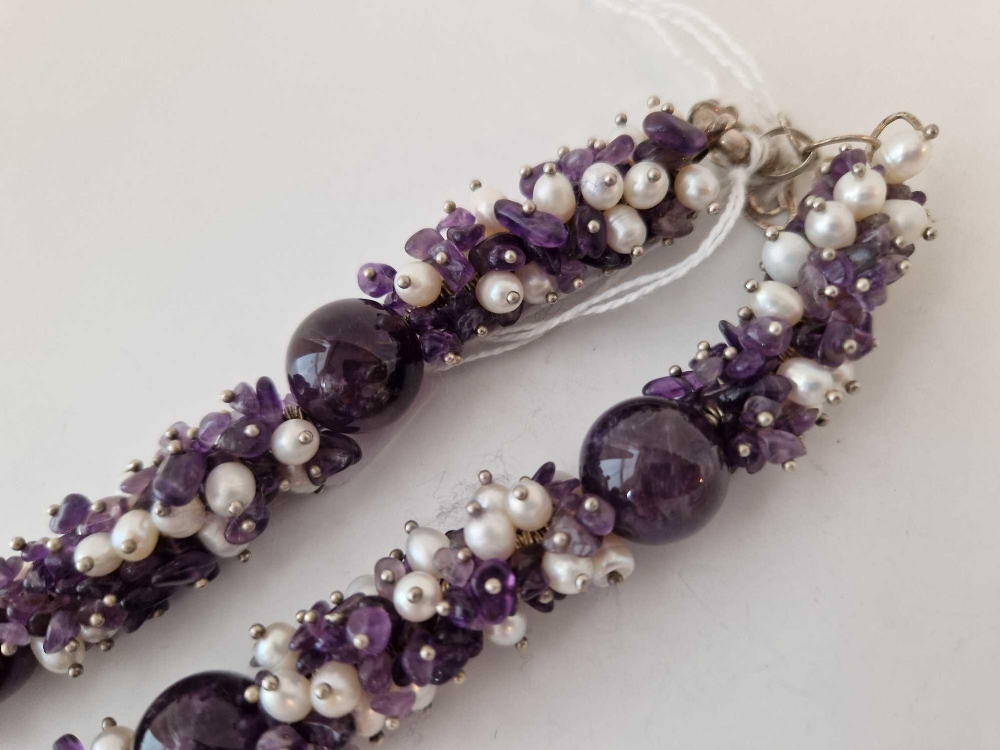 A hand made silver amethyst and seed pearl necklace, 18 inch - Image 2 of 2