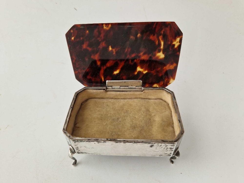 Another jewellery box with hinged tortoise shell cover and three cabriole legs, 4" wide, - Image 2 of 3