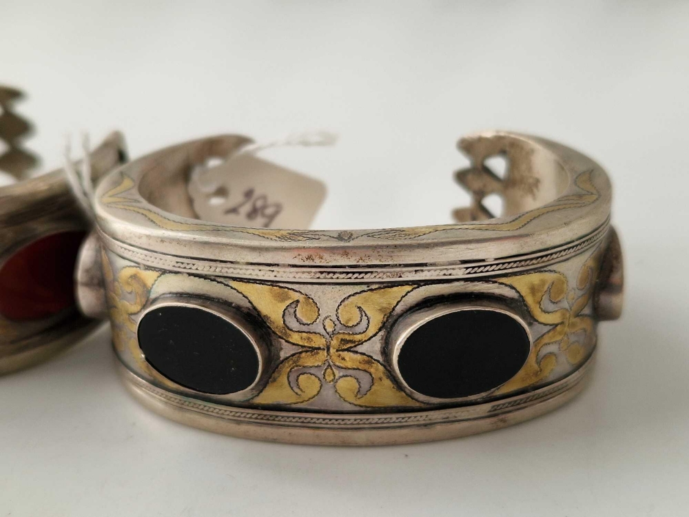 Two stone set silver ethnic bangles - Image 2 of 4