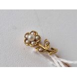 Antique Flower shaped, pearl stick pin, screw top, high carat gold
