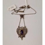 A pretty silver and amethyst necklace, 17 inch