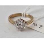 12 stone Diamond ring in a diamond shape 9ct Size O 2.7g