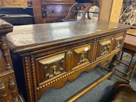 Small oak dresser base, the two drawers with moulded front 50 in wide