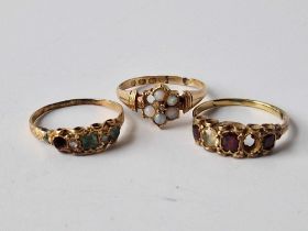 THREE DAMAGED ANTIQUE RINGS, 18ct, x2 size P and x1 size R, 6.8 g inc