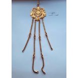 ANTIQUE GOLD ITALIAN CHATELAINE THE CENTRE PLAQUE high carat gold with lion mask motif and four 15ct