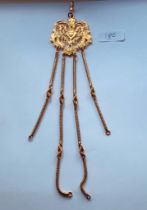 ANTIQUE GOLD ITALIAN CHATELAINE THE CENTRE PLAQUE high carat gold with lion mask motif and four 15ct