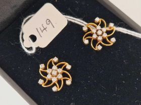 Pair Vintage diamond cluster earrings in a swirl design 18ct gold Boxed