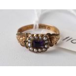 A antique amethyst pearl bordered ring 9ct size K