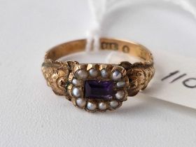 A antique amethyst pearl bordered ring 9ct size K
