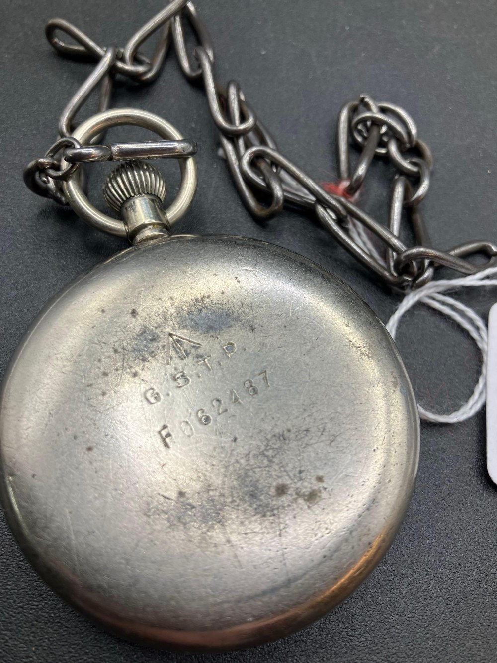 A military pocket watch g s t p F062487 with metal albert W/O - Image 2 of 2