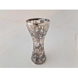 A silver overlay vase with glass body (cracked), 8" high