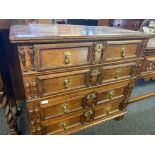 Jacobean Oak chest with 4 long drawers and half turned decorative panelled sides 38 In wide