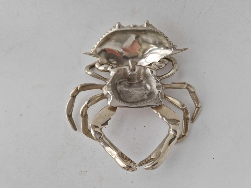 An unusual articulated crab inkstand with hinged cover, stamped STERLING ORTEGA, 6.5 inches wide, - Image 3 of 5