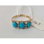 Fabulous, antique turquoise and diamond ring 18ct gold Size S 3.2g