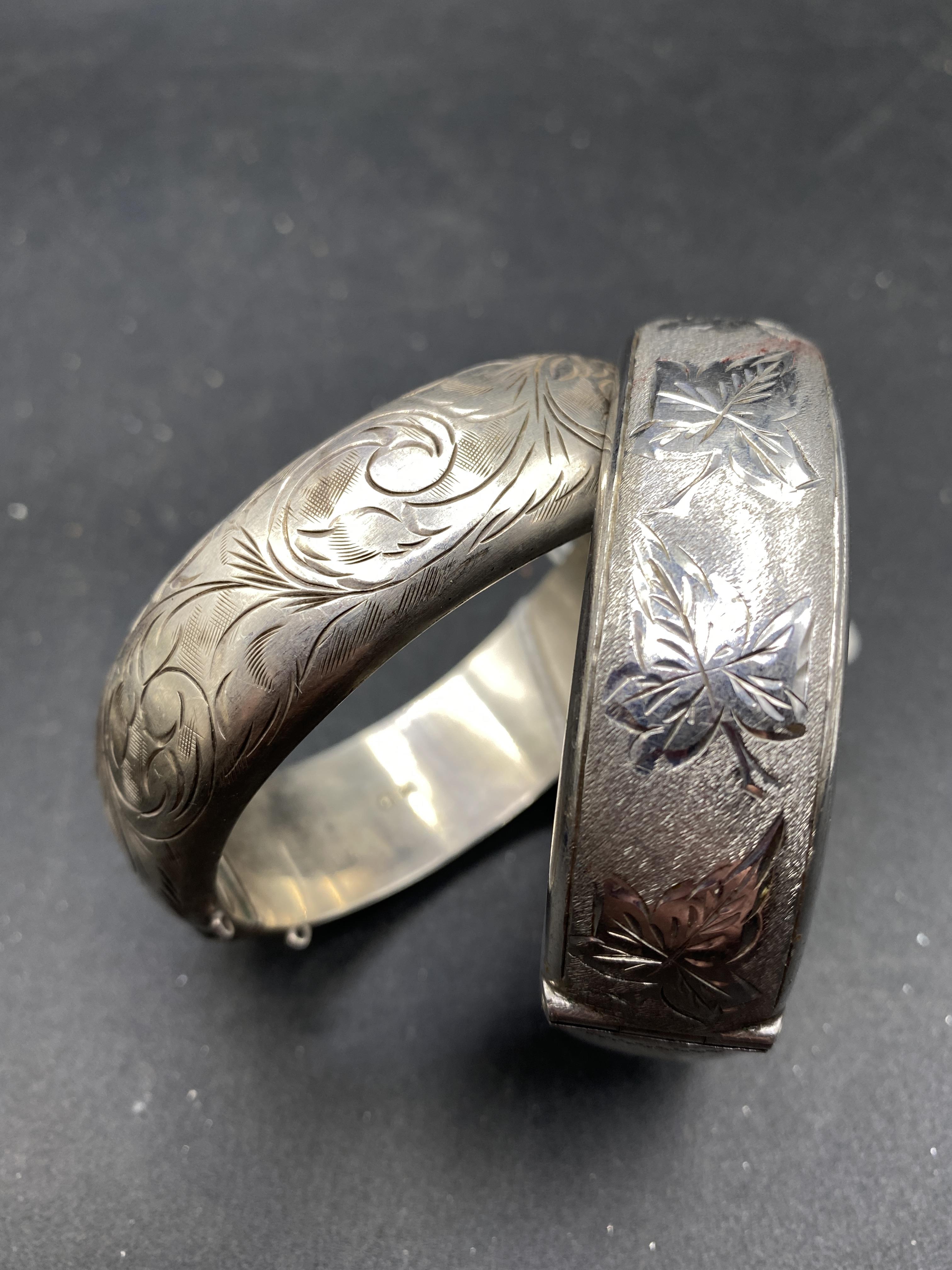 Two large heavy gauge silver bangles 72 gms - Image 2 of 2