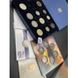 Tray of coins and 3 sets