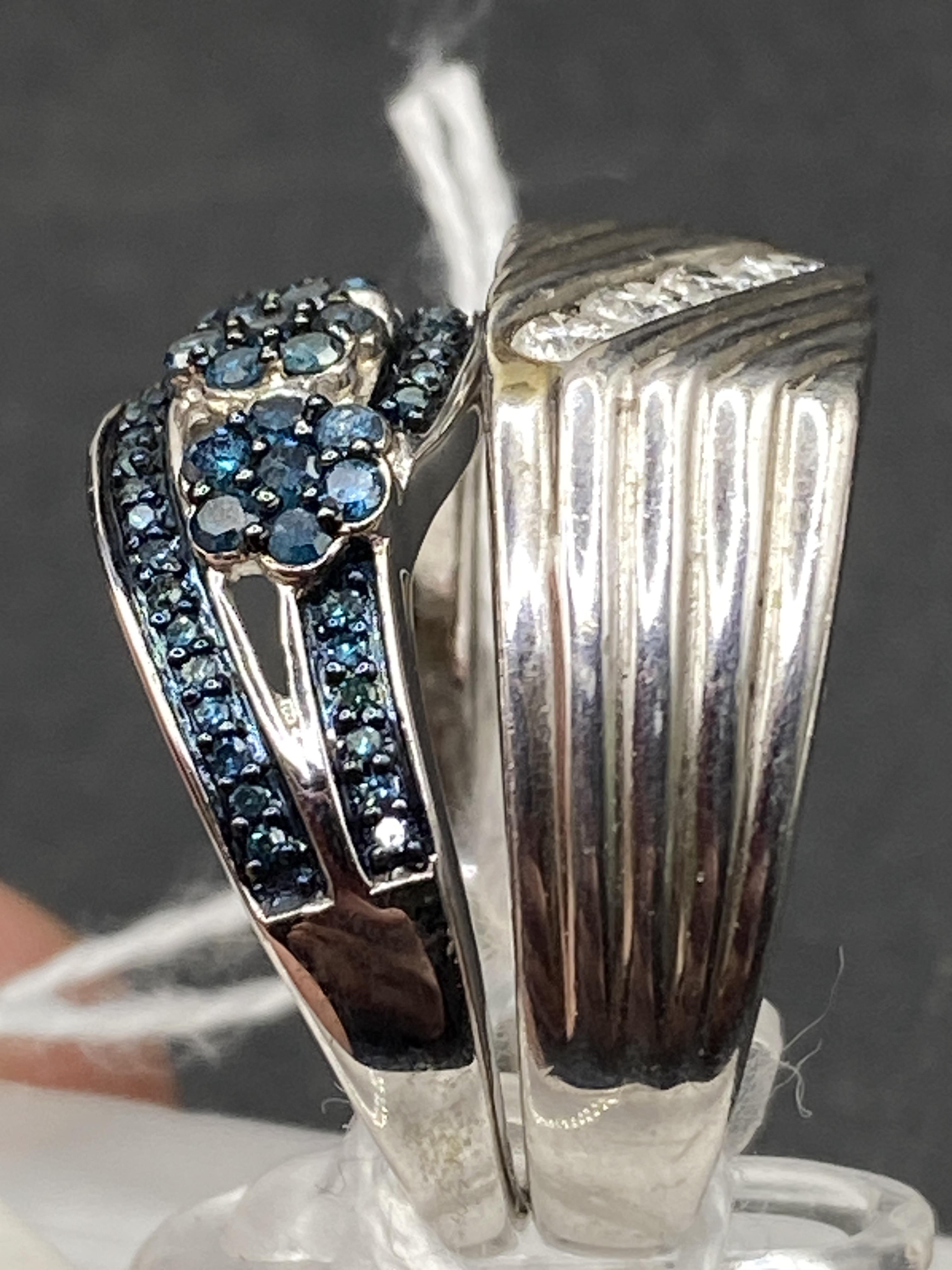 Two silver and diamond rings blue diamond and signet ring - Image 2 of 2