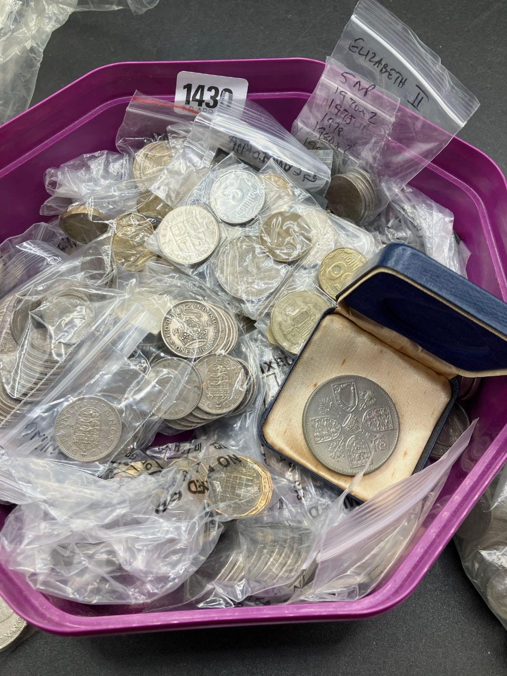 Tub of mainly British coins