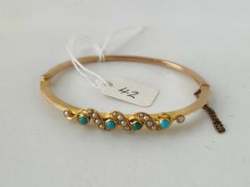 19c. fine turquoise & pearl bangle twist pattern 15ct gold tested perfect condition 7.7g