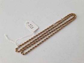 AN ANTIQUE ROPE NECK CHAIN, 15ct with 9ct barrel clasp, 17 inch, 11.3 g