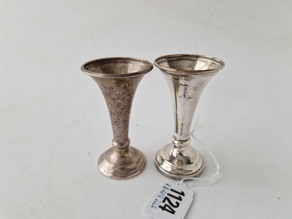 Pair of trumpet shaped spill vases. 3.75 in high. Birmingham 1957 - Image 3 of 3