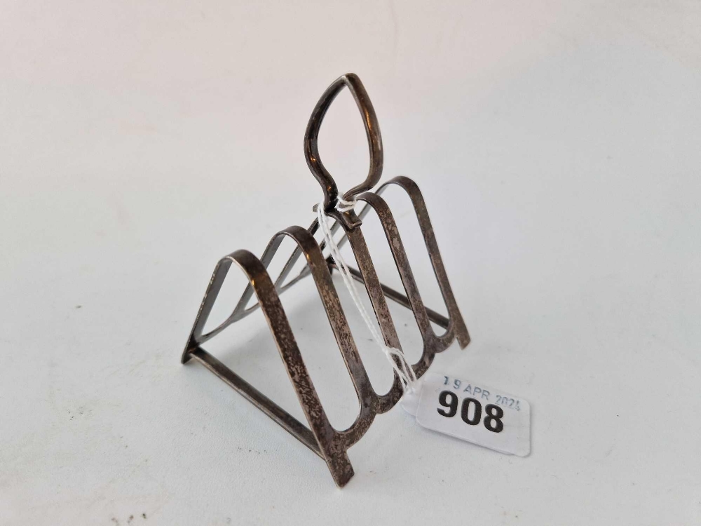 An Art Deco style toast rack with triangular shaped bars, 3" wide, Sheffield 1952, 50g