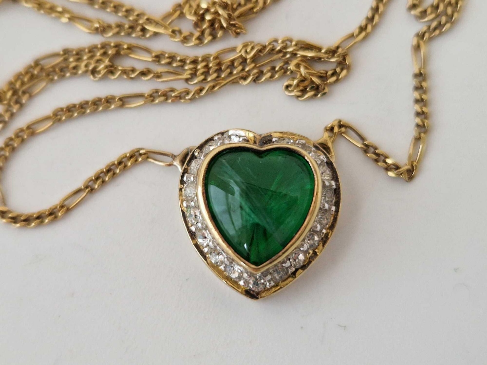 A silver gilt heart green pendant necklace - Image 2 of 3