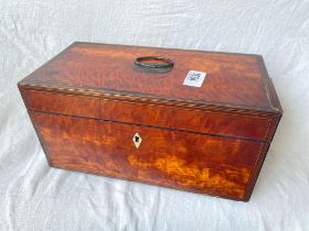 George III Satinwood tea caddy with crossbanded borders 12 in long