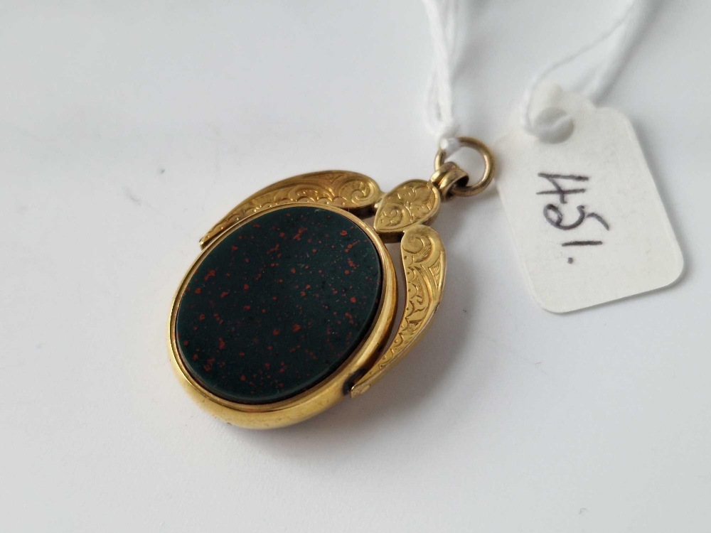 A Victorian cornelian and bloodstone swivel fob, 9ct, 7.5 g - Image 3 of 3
