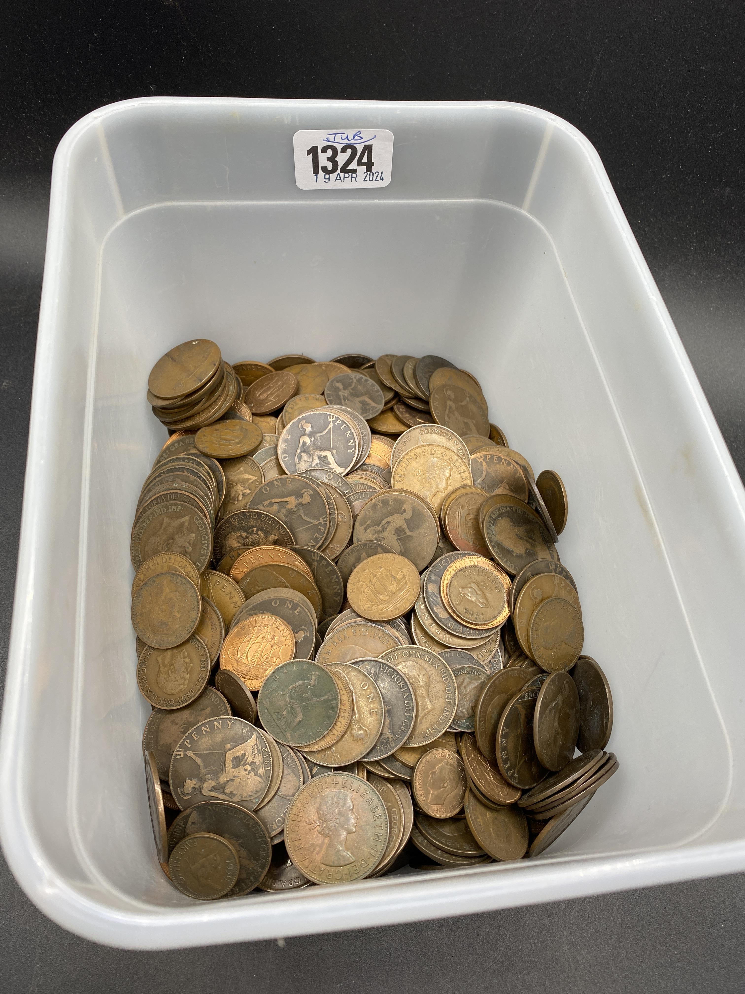 Plastic tub of coins, Victoria onwards