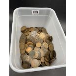 Plastic tub of coins, Victoria onwards