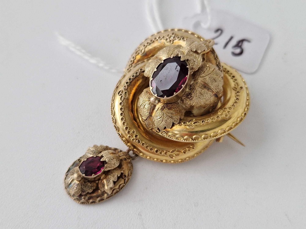 Antique Victorian 15ct brooch with pendant drop set with almandine garnets - Image 2 of 3