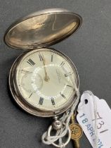 A silver hunter pocket watch by FORD of Barnstaple London 1867 with chain FUSEE movement seconds