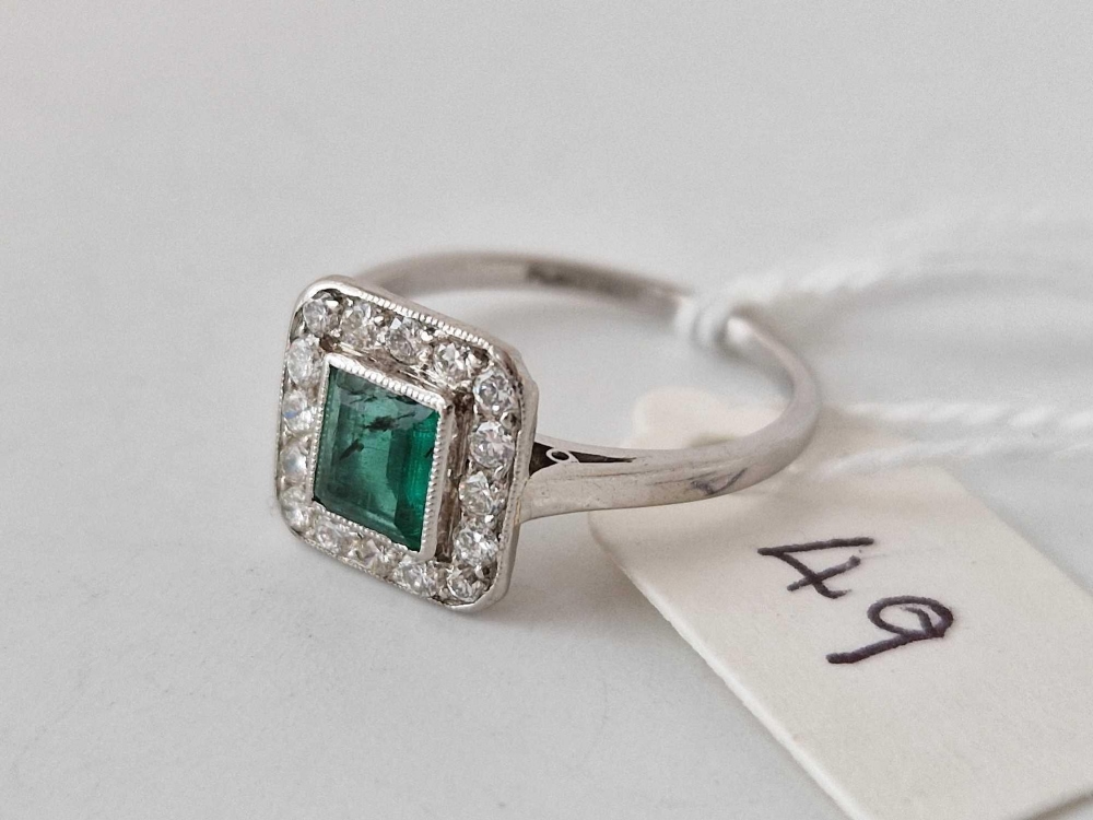 Fine, Edwardian Columbian Emerald and Diamond ring platinum set Size M 3.7g - Image 2 of 3