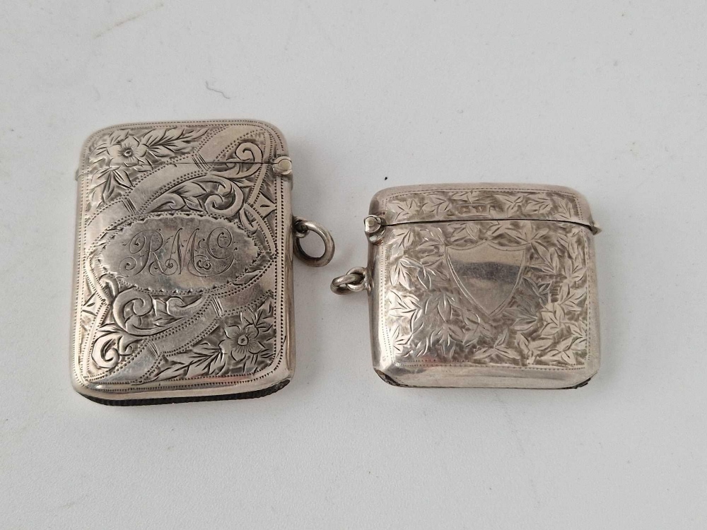 Two scroll engraved vesta cases, Birmingham 1904/ 1920