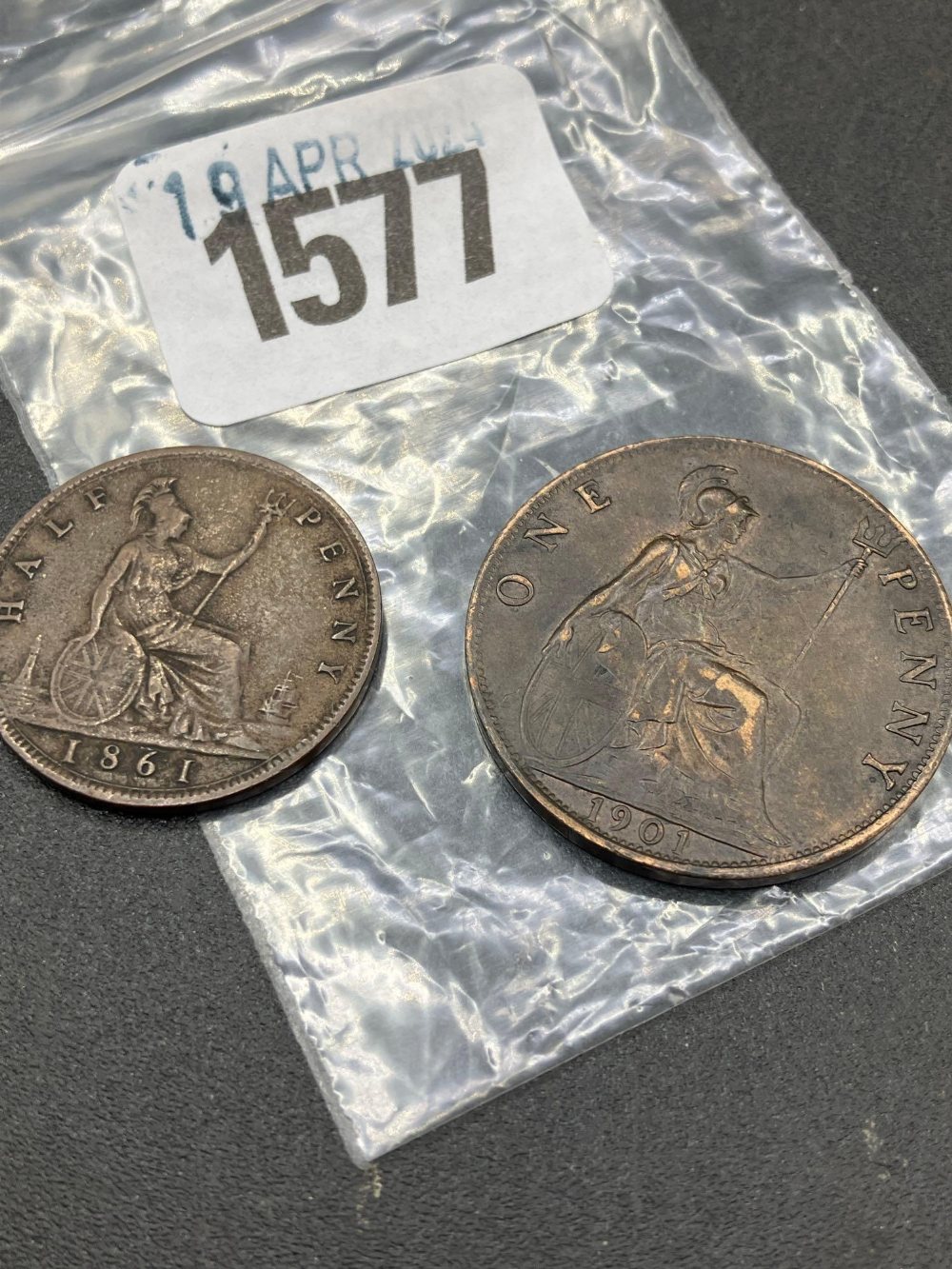 Victoria penny 1901 with Lustre and half penny 1861 - Image 2 of 2