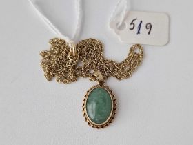 A green hard stone pendant necklace in 9ct 18” long 4.7g inc